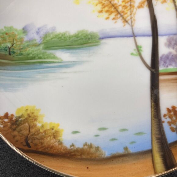 Aiyo China Hand Painted 6’ Decorative Plate Occupied Japan Lake Trees Trinket - Picture 2 of 9